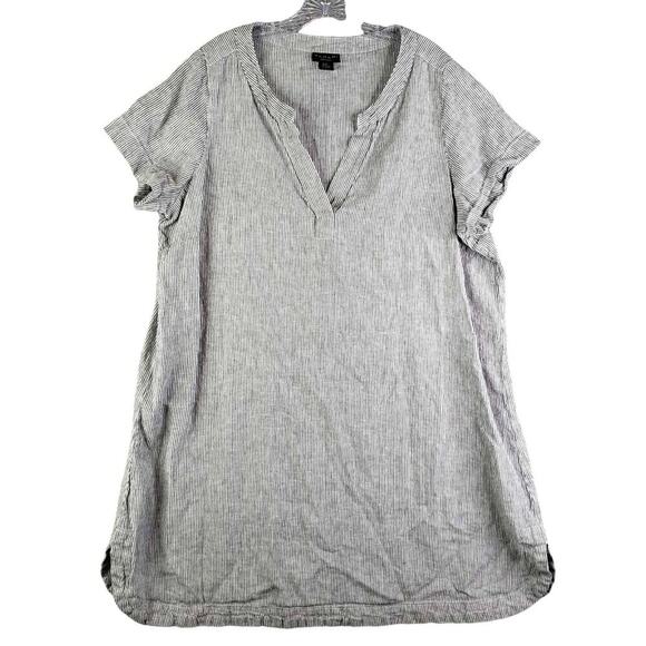 Tahari Dress Women's Plus Size 2X White Striped Linen Resort Lagenlook SS - Picture 2 of 7